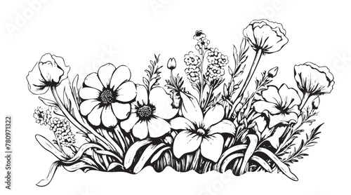 Wild flowers border sketch hand drawn sketch Vector illustration © BigJoy