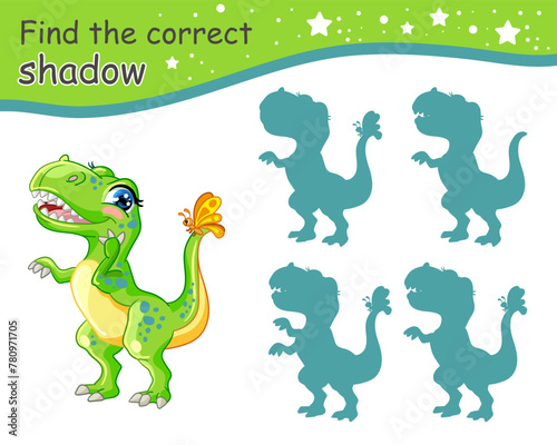 Find correct shadow of Tyrannosaurus rex dinosaur vector illustration © alinart