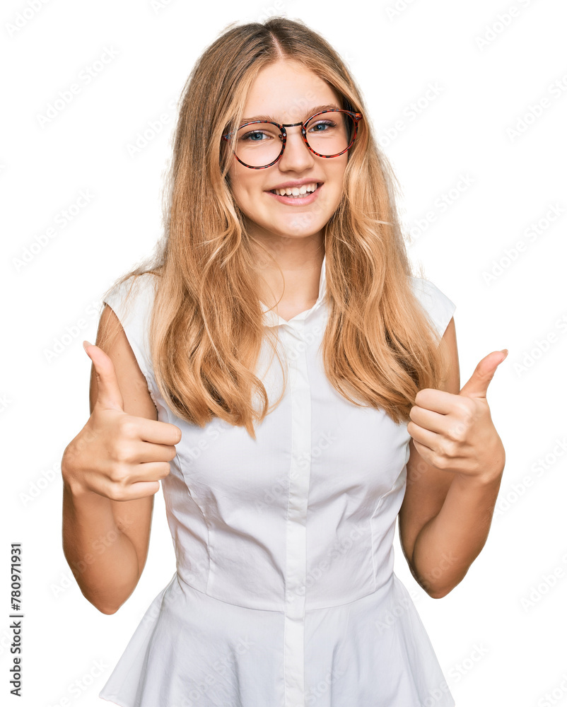 Beautiful young caucasian girl wearing casual clothes and glasses success sign doing positive gesture with hand, thumbs up smiling and happy. cheerful expression and winner gesture. Beautiful young caucasian girl wearing casual clothes and glasses success sign doing positive gesture with hand, thumbs up smiling and happy. cheerful expression and winner gesture.