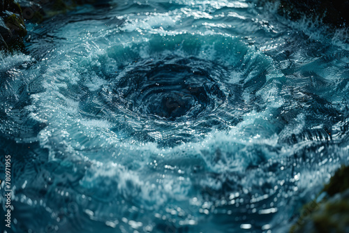 A swirling eddy in a fast-flowing river, creating a vortex of swirling water. Concept of aquatic turbulence. Generative Ai.