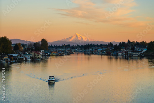 Beautiful sunset Columbia River Boat