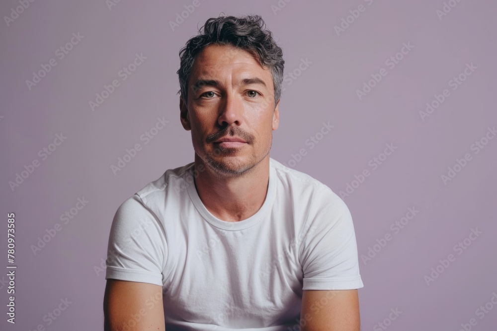 Portrait of a handsome middle-aged man in a white t-shirt. Portrait of a handsome middle-aged man in a white t-shirt.
