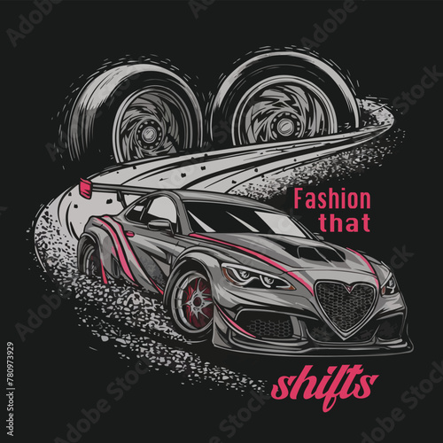 With a loving car and customized vector typography tshirt design