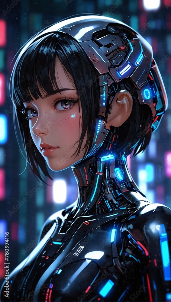 AI Enigma: Close-Up Amidst Holographic Displays. AI Generated