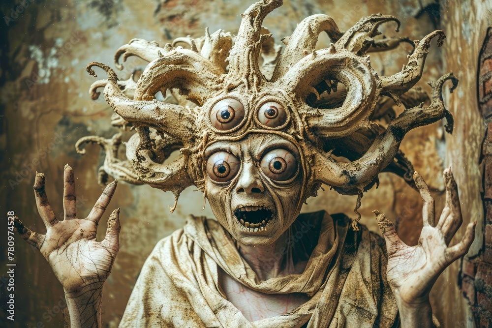 Enigmatic Creature with Ornate Mask and Robes Posing in a Mystical Setting, Fantasy Character Concept Enigmatic Creature with Ornate Mask and Robes Posing in a Mystical Setting, Fantasy Character Concept