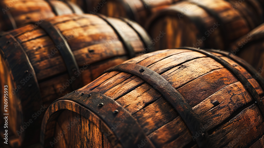 ウイスキーの熟成樽のクローズアップ背景