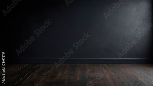 Empty Light-Dark Wall with Beautiful Chiaroscuro and Wooden Floor: Minimalist Background for Product Presentation and Interior Design photo