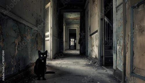 Eerie Gothic Corridors of the Abandoned Mansion Shrouded in Darkness and Mystery © T