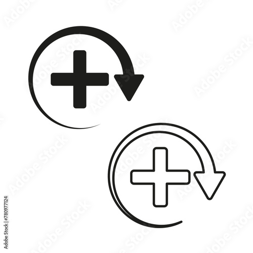 Icons of cross with circular arrows. Symbols of medical process or update. Vector illustration. EPS 10.