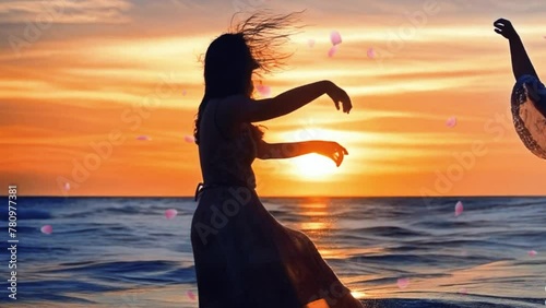 ilustração mulher dançando na beira mar photo