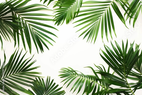 Lush Palm Leaves on White Background, Tropical Foliage Pattern © Lucija