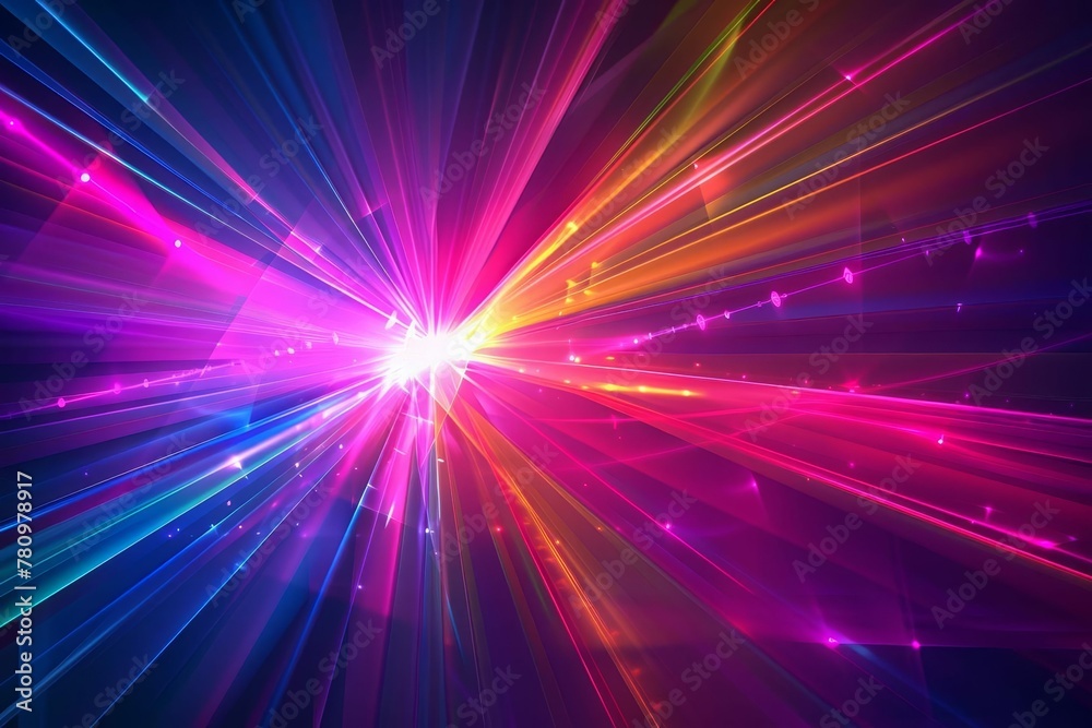 Colorful laser light show, dynamic rays and beams, abstract background for music and entertainment - obrazy, fototapety, plakaty 