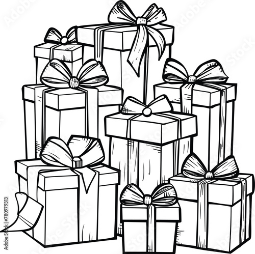 A Group Of Different Sized And Shaped Gift , Coloring Pages Vector