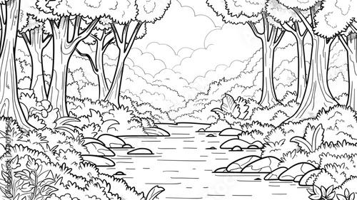 Coloring Page For Kids Forest River , Coloring Pages Vector