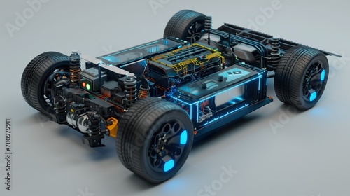 Hydrogen fuel cell vehicle, chassis, illustrated in operation without brand, generic