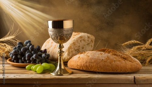 EUCARISTIA: PÃO E  VINHO EM UM CONCEITO DA INSTITUIÇÃO DA EUCARISTIA  photo