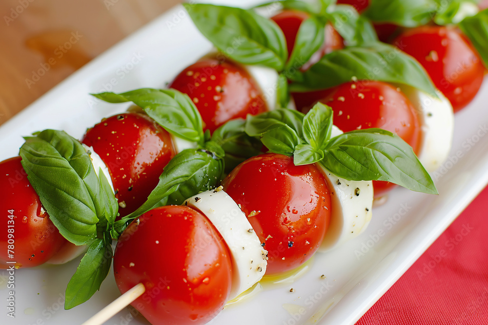 Caprese salad skewers with fresh tomatoes and mozzarella
