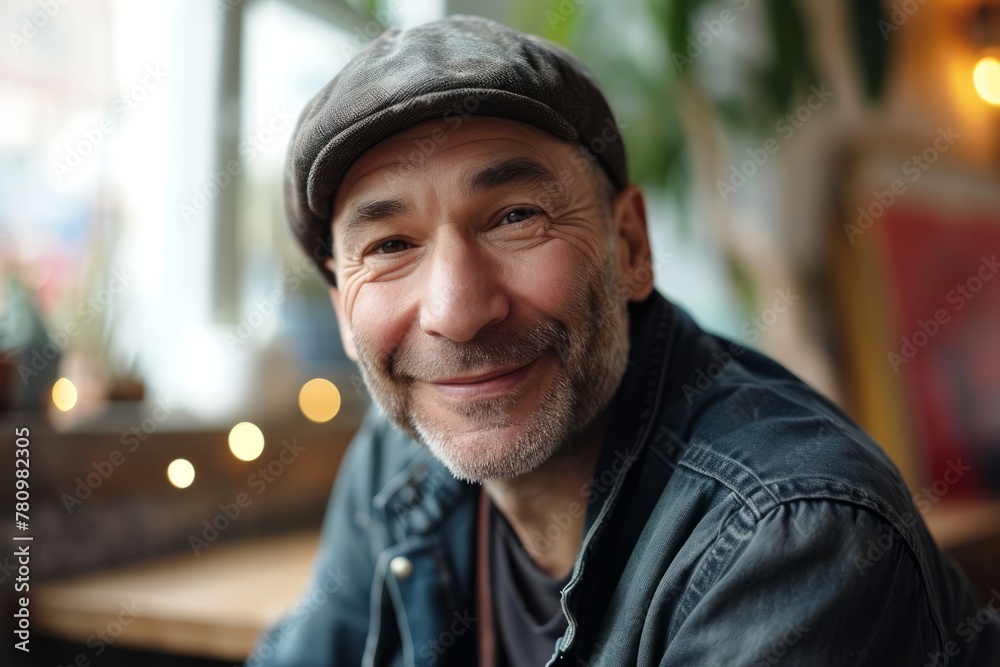 Portrait of a smiling senior man sitting in a coffee shop. Portrait of a smiling senior man sitting in a coffee shop.