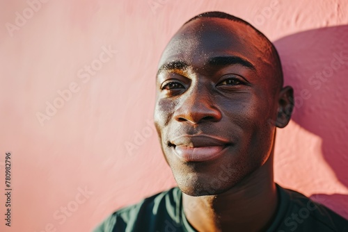 Portrait of a young african american man on pink background