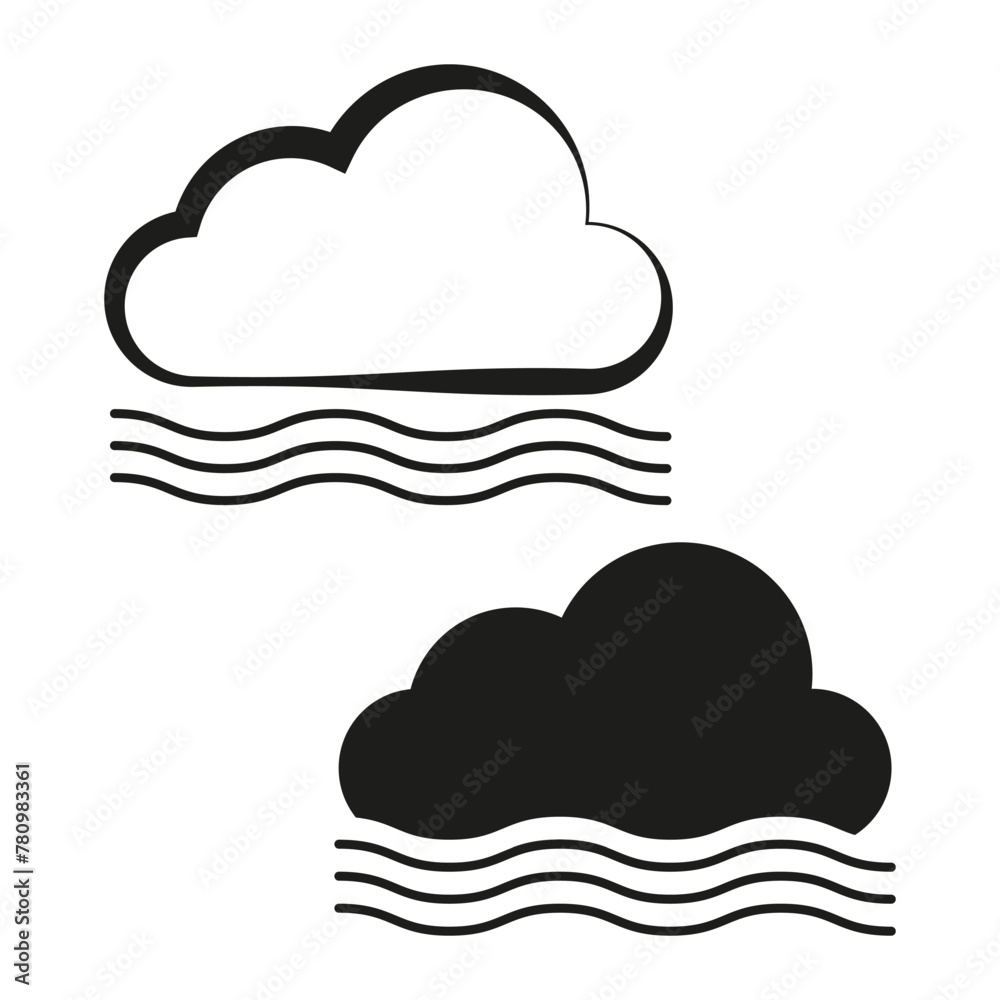 Fog weather icons. Cloud and mist symbols. Black and white design. Vector illustration. EPS 10. Fog weather icons. Cloud and mist symbols. Black and white design. Vector illustration. EPS 10.