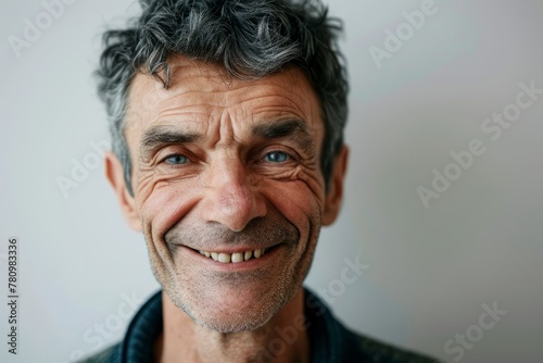 Portrait of a smiling senior man with grey hair looking at camera