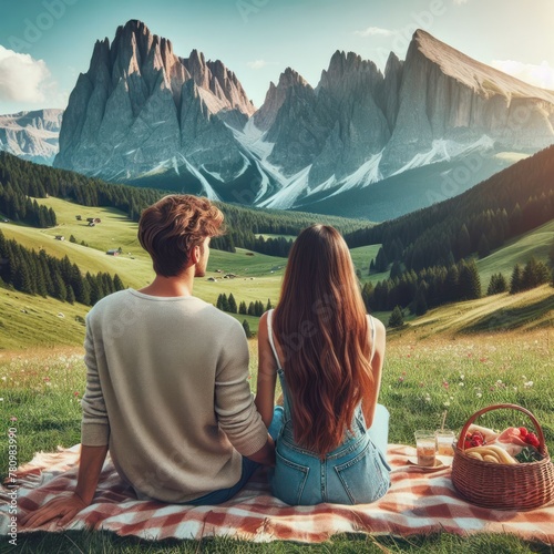Lovers having a picnic in nature