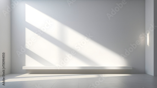 Digital white minimalist white wall light and shadow scene geometric poster web page PPT background with Generative
