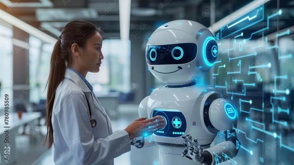 Chatbots and virtual assistants for patient support visualized as ...