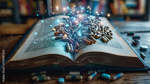 Digital therapeutics and apps for chronic disease management imagined as spell books offering remedies and cures photo