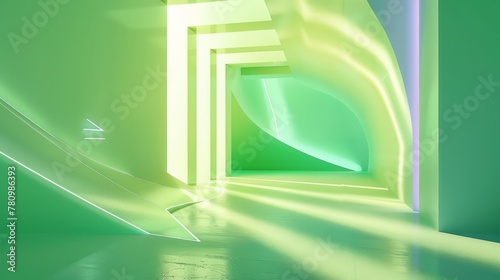 Abstract Green Neon-lit Tunnel