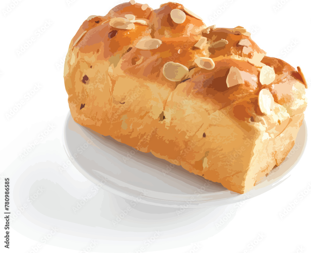 Brioche loaf bread with sliced almond. There are photo and vector versions for design idea. Unlike American styles, French bread is delicious and softer. The bread has a bouncy, spongy texture. Brioche loaf bread with sliced almond. There are photo and vector versions for design idea. Unlike American styles, French bread is delicious and softer. The bread has a bouncy, spongy texture.