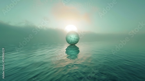 Mystical Orb Floating on Calm Waters at Sunrise