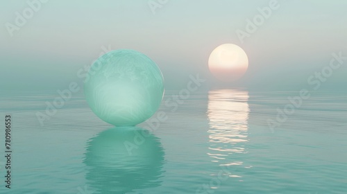Serene Seascape with Glowing Orb at Sunset