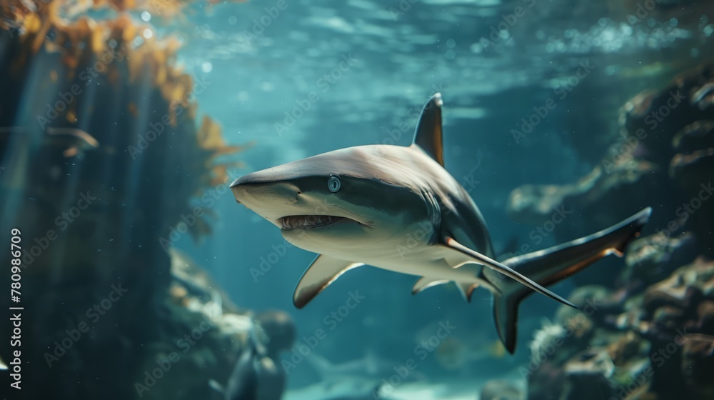 Fototapeta premium Majestic Shark Swimming in Ocean Depths