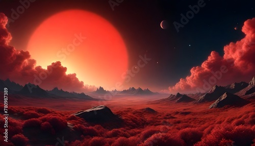 autumn in a galactic domain  with red skies and views of outer-space