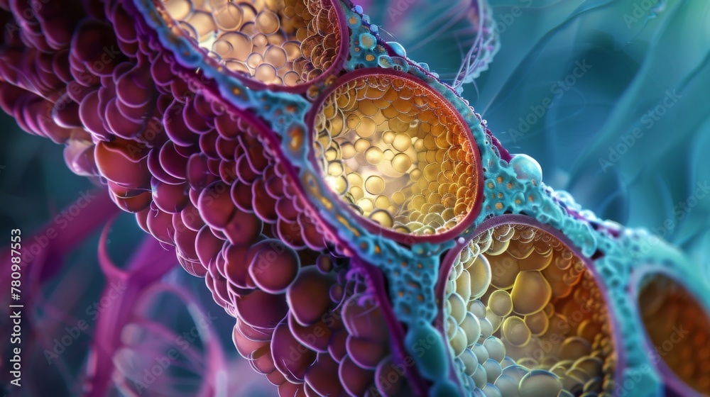 A section of a plant stem under magnification showing the intricate ...