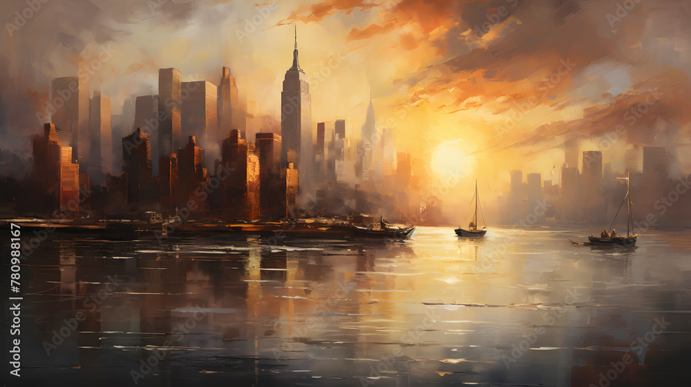 digital sunset dusk city scene graphic poster web page PPT background