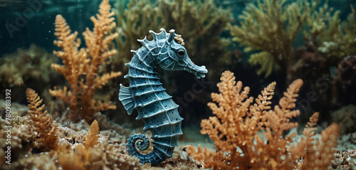 Underwater world. Seahorse. corals