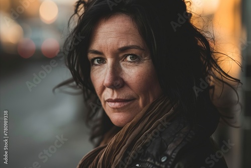 Portrait of a middle-aged woman on the street at sunset