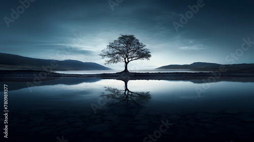 Digital blue water tree reflectionr scene abstract graphic poster web page PPT background © yonshan