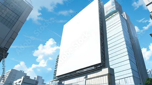 advertisement. Illustration. template. Low angle view of a billboard against a clear blue sky.｜広告、イラストレーション、テンプレート