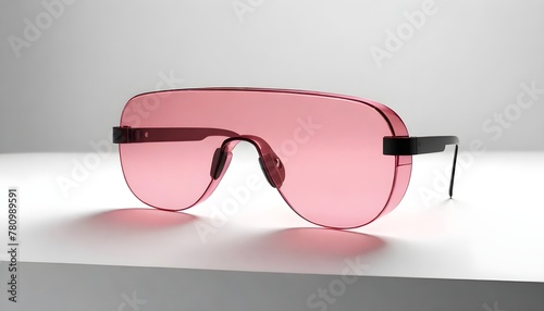 A stunning, minimalist, thin lightweight pink translucent glass VR glasses designed by BRAUN, Dieter Rams. Product ad retro. industrial design inspiration. Unreal engine render, natural lighting, on d