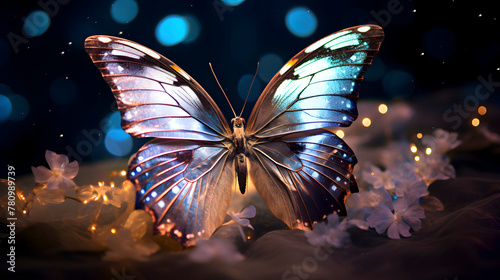 Digital technology glass crystal butterfly fantasy scene abstract graphic poster web page PPT background © yonshan