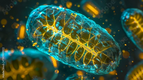 A magnified image of a mitochondrions inner membrane revealing its cristae â fingerlike projections that increase its surface area photo
