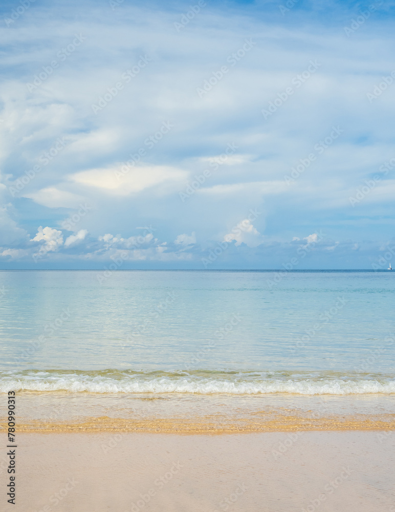 Landscape beautiful summer vertical horizon look view tropical shore open sea beach cloud clean  blue sky background calm nature ocean wave water nobody travel at Koh Muk Trang Thailand sun day time