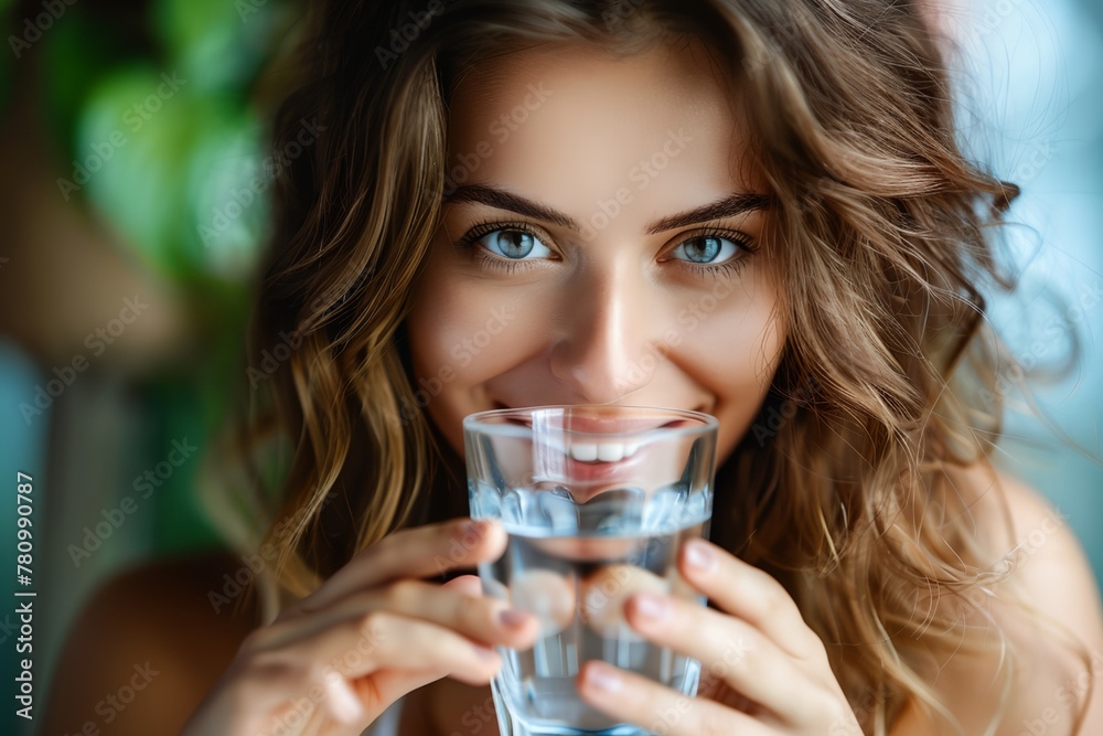 Beautiful woman drink water glass Beautiful woman drink water glass