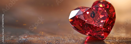 A red diamond is on a table. The diamond is the main focus of the image