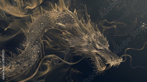 Traditional golden lines chinese dragon illustration poster background
