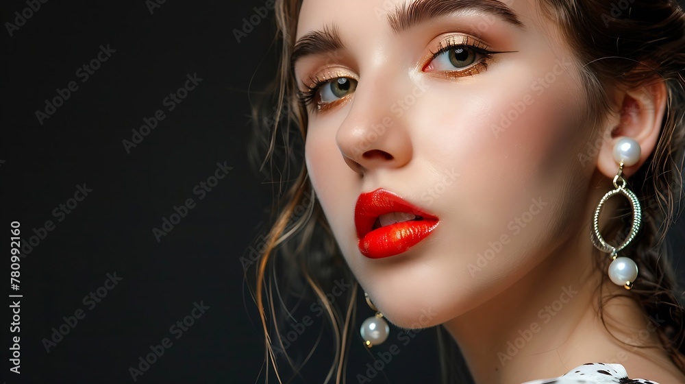 Generative AI : Beautiful girl. Fashionable and stylish woman in trendy jewelry big earrings. Generative AI : Beautiful girl. Fashionable and stylish woman in trendy jewelry big earrings.