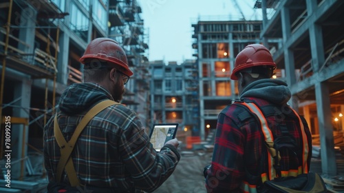 Interaction between Foreman and technician in construction site, Generative AI © BOONJUNG